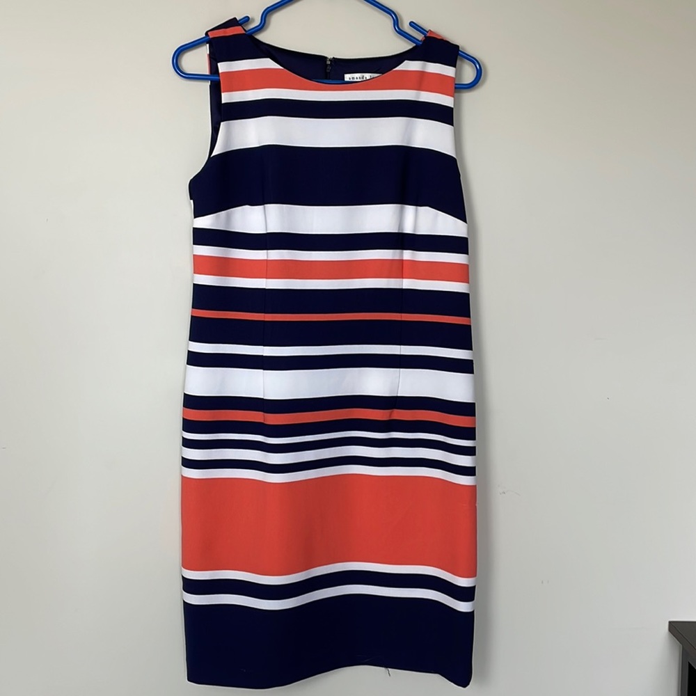 Amanda lane striped navy blue and orange size 10p dress